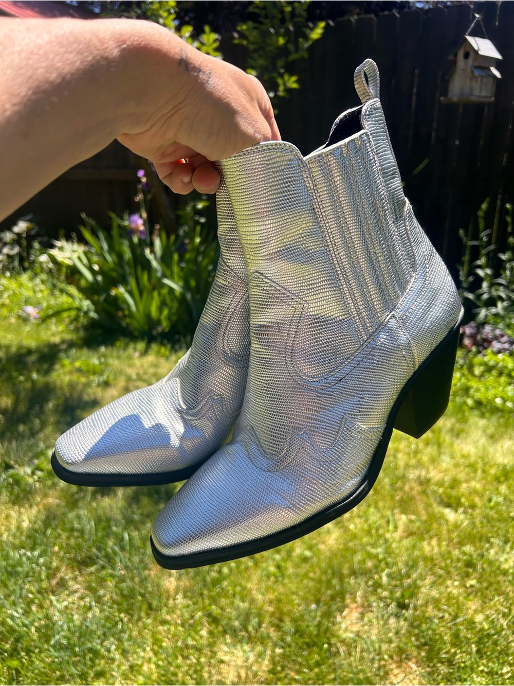 NWOT DV Dolce Vita Brazos Silver Metallic Western Ankle Boots Booties